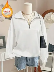 SHEIN Women's Loose Zip-Up Hoodie With Split Design Fall Cloth For Women