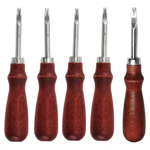 Pack Of 5 Leather Edge Skiving Beveler Tool,French Beveler,Wide Mouth Leathercraft Edge Skiving Beveler Leather Trimmer with Wooden Handle Five Sizes(0.8mm,1mm,1.2mm,1.4mm and 1.6mm)