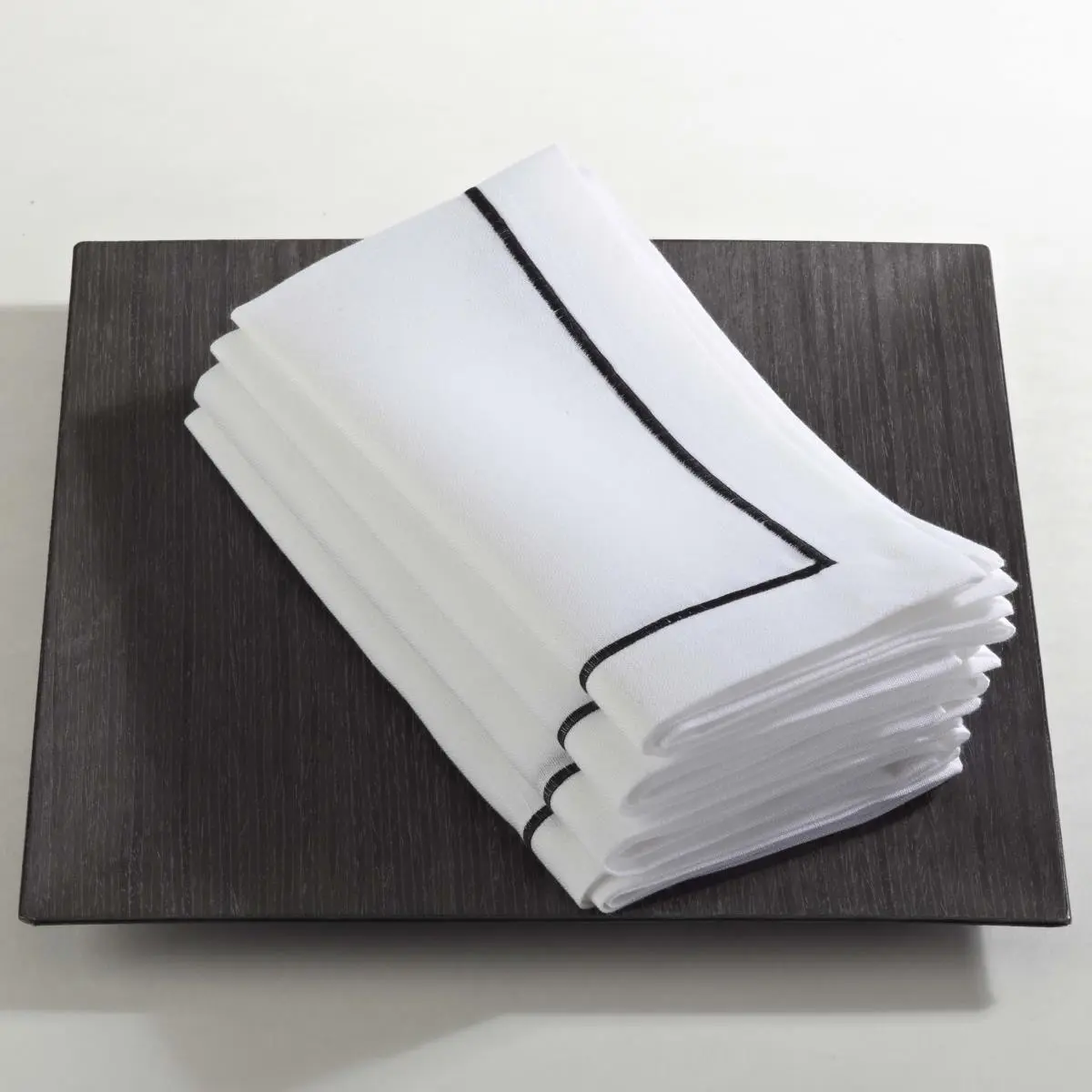 SARO 810.BK20S 20 in. Classic Line Square Tableware Napkin - Black, Embroidered Line Design, Set of 4