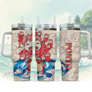 Ponyo Studio Ghibli Anime 40oz Tumbler | Sosuke & Fish Princess Mug | Insulated Drinkware with Handle