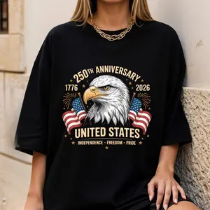 Basic Tee Club USA 250th Anniversary American Eagle Graphic Tee Semiquincentennial 1776-2026 Illustration T-Shirt Soft Breathable All-Season Cotton Unisex Top - Casual