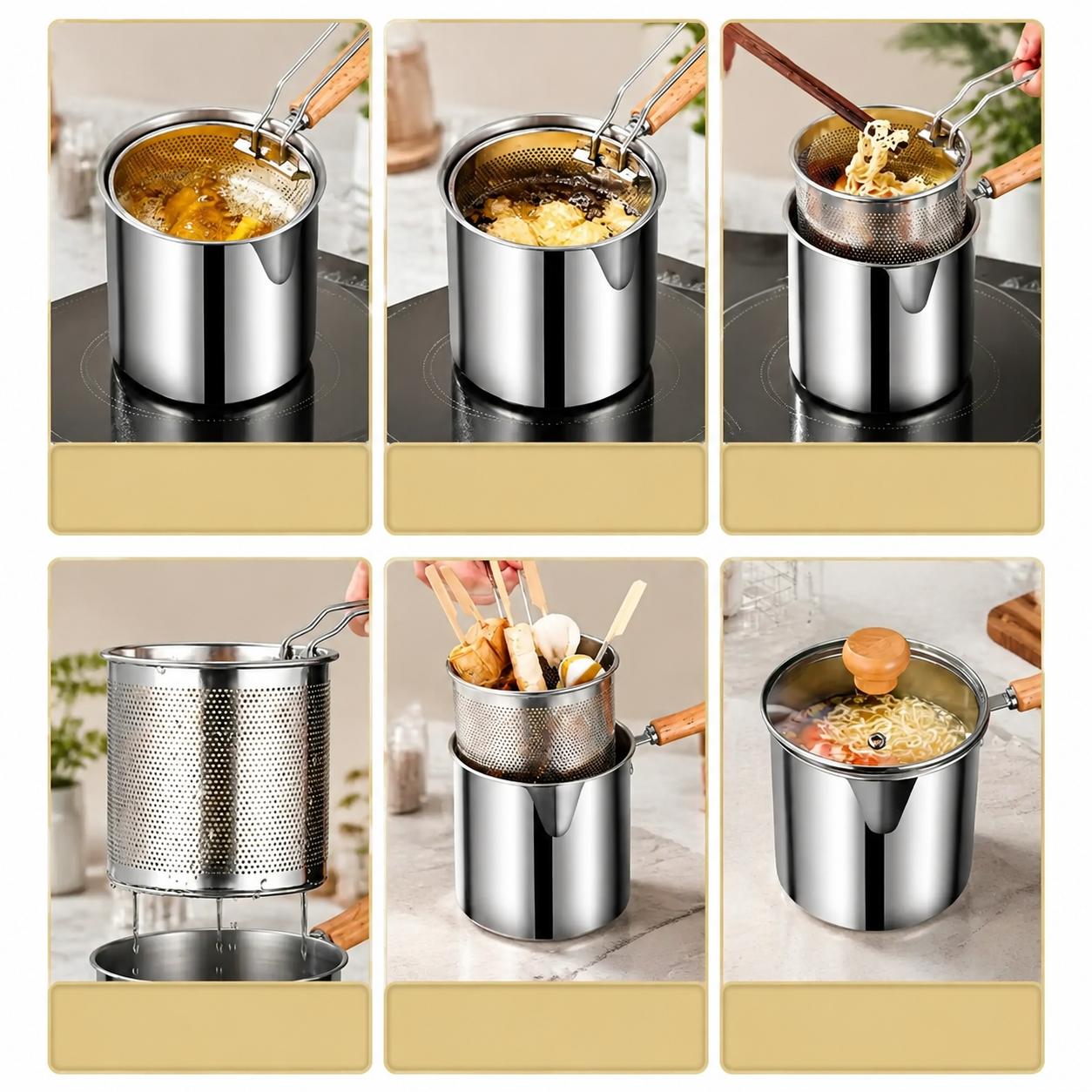 3Pcs Stainless Steel Deep Fryer Set - 5.12*4.72in 1-Person Mini Pot with Fry Pot, Filter Basket & Food Clip, Rust-Resistant Portable Cookware for Home Kitchen Chips, Chicken Wings 3Pcs Stainless Steel Deep Fryer Set - 5.12*4.72in 1-Person Mini Pot with Fry Pot, Filter Basket & Food Clip, Rust-Resistant Portable Cookware for Home Kitchen Chips, Chicken Wings