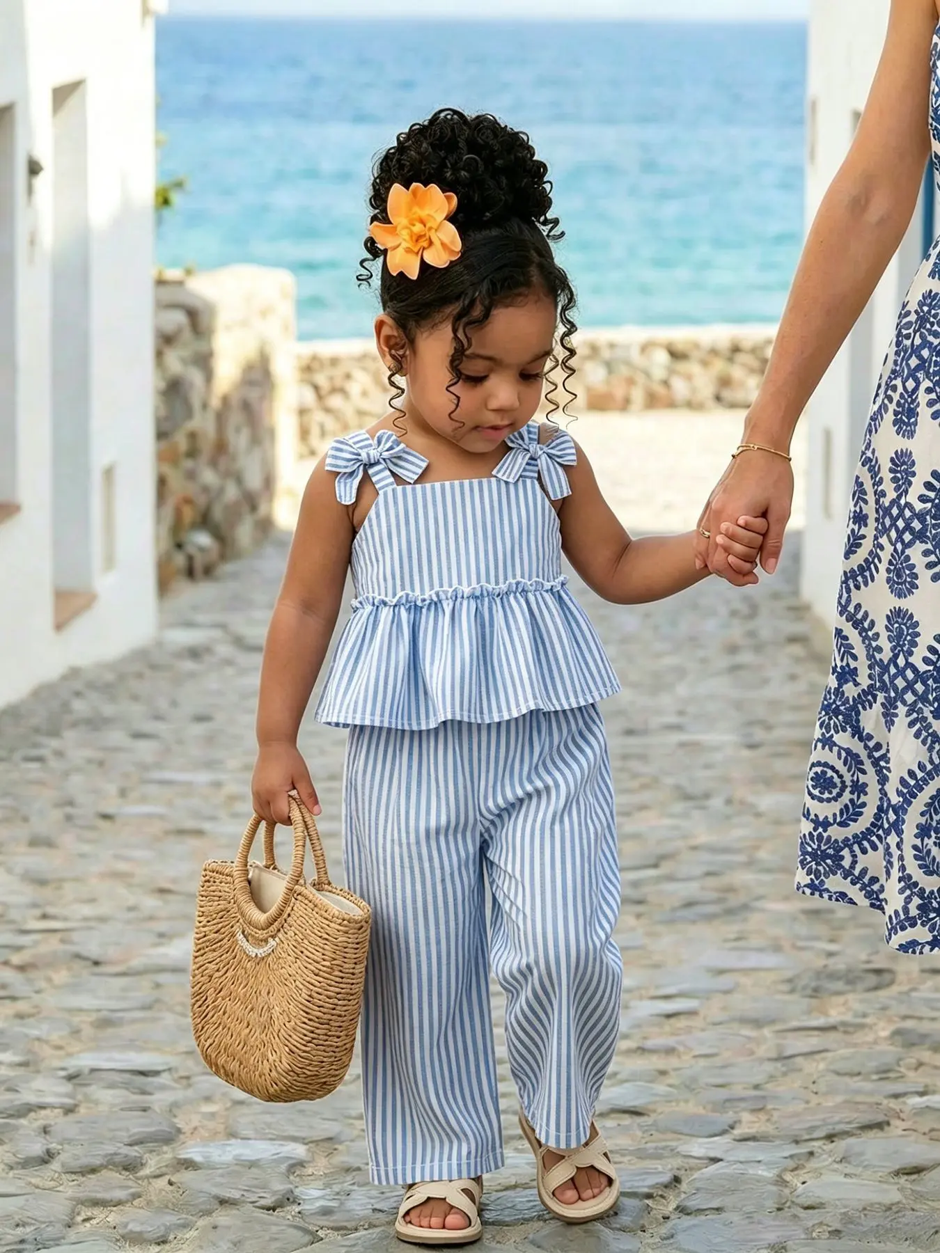 Baby Girl Striped Bow 2-Piece Set Cute Clothing Set Toddler Girl Sleeveless Top & Wide Leg Pants Suit for 6M-3Y Summer Clothes Set