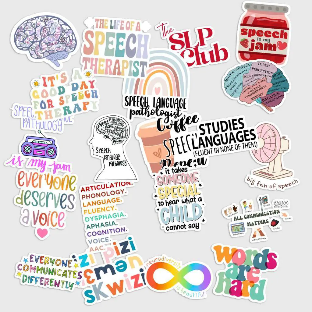 Sticker Pack 20 Speech Language Pathology Vinyl Sticker, Communication Therapy Decal for Laptop