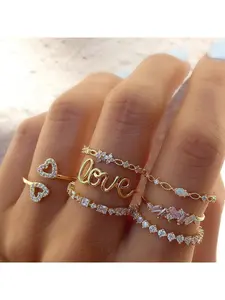 New Combination Joint Ring, Creative and Fashionable Love Heart-Shaped Ring Set, Elegant Jewelry with Diamonds