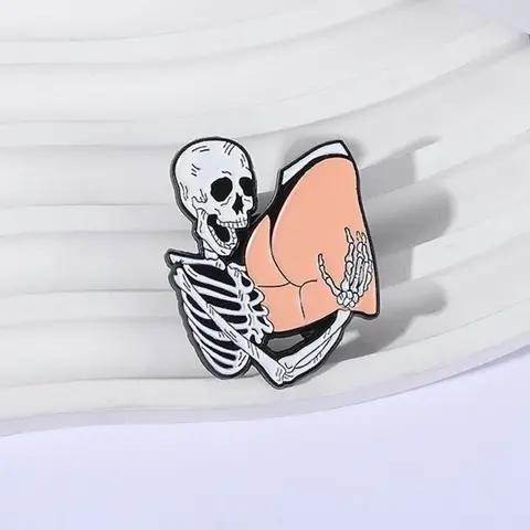 Cartoon Skull Pin Badge, Fun Zinc Alloy Brooch, Humorous Punk Style Design, Backpack Hat Jean Accessory, Teenage Avant-Garde Jewelry, Fashion Accessory, Halloween, Hat Pins