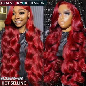[DEALS FOR YOU】Lemoda Burgundy 13x6 HD Transparent Lace Frontal Human Hair 99J Wigs 200 Density Pre-Cut / Pre-Plucked Brazilian Body Wave Lace Front Wig With Tiny Knots summerwins