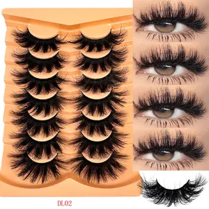 7 pairs Russian Curl Eyelash Extensions, Synthetic Mink Lashes, Faux Lashes, Cat Eye Style, Natural D Curl Volume False Lashes, Dramatic Long Lasting Lashes