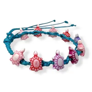 Sea Turtle Braided Cord Bracelet Adjustable Hawaiian Beach Bracelet Unisex Green Blue Pastel Turtles Ocean Vibes Lightweight Comfortable