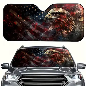 American Flag Eagle Car Sunshade, UV Protection, Foldable, Polyester, Fits Rvs and Suvs, Front Windshield Protector, All-Season Use