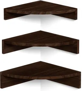 Corner Shelf Wall Mount, Set of 3 Floating Shelves for Storage and Display, Rustic  Shelves for Bedroom, Kitchen, Living Room,  and Office (Dark Brown)