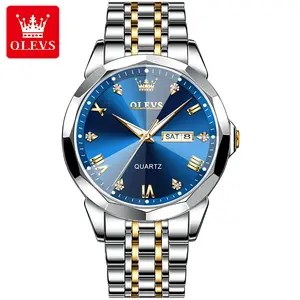 OLEVS Watches for Men Diamond Business Dress Analog Quartz Stainless Steel Waterproof Luminous Date Two Tone Casual Wrist Watches