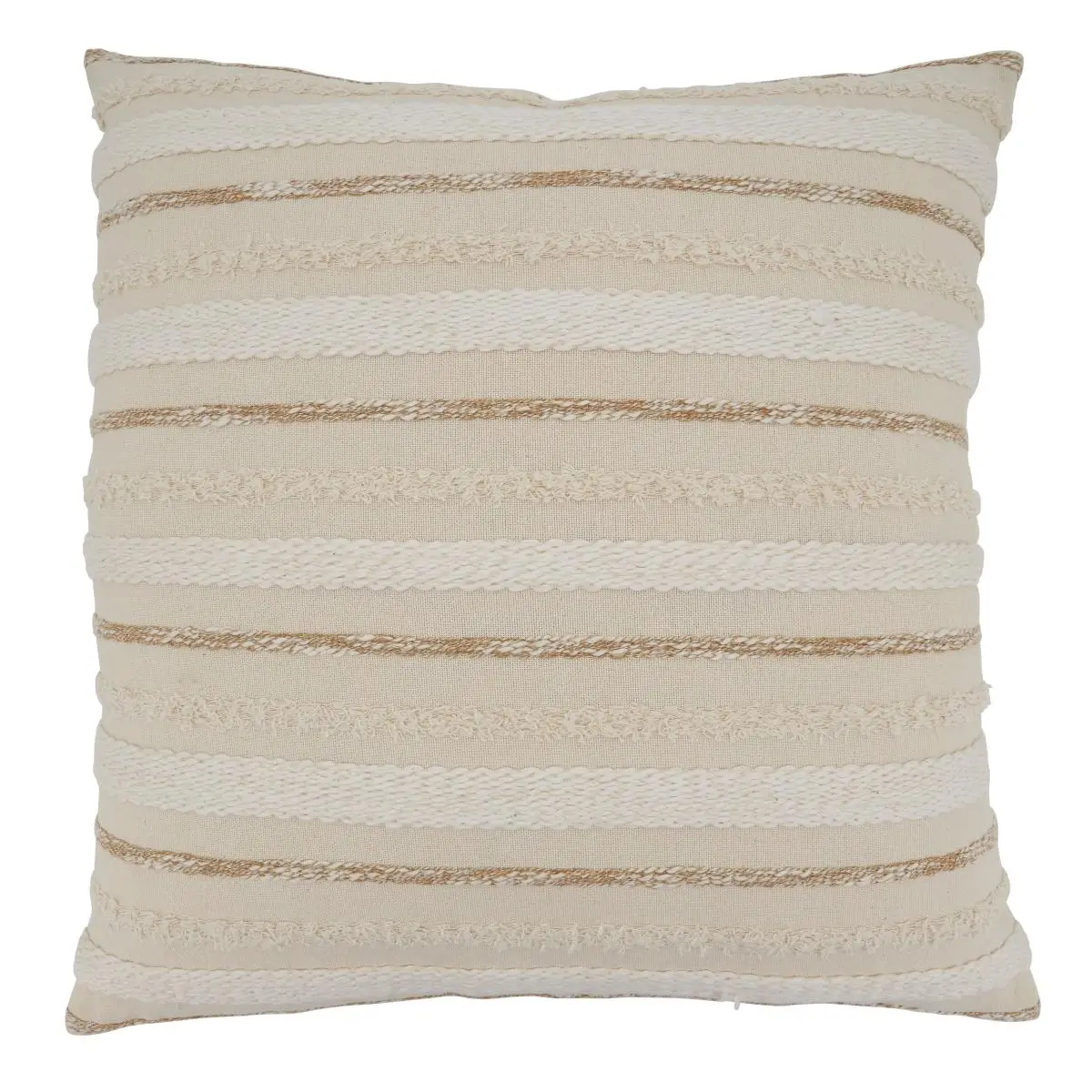 212 MAIN 22 in. Square Natural Poly-Filled Woven Stripe 100% Cotton Throw Pillow - Durable Fabric Woven Sofa Cushion, Aesthetic Neutral Standard Pillow with Soft Padding, Durable Cushions