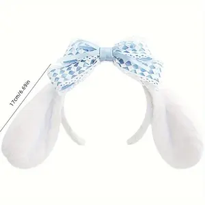 1pc Lovely Cartoon Snario Character Cinnamon Dog Ears Bowknot Decorative Head Band Cute Plush Non Slip Hair Hair Hoop For Women And daily use