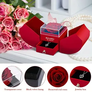 Creative Rose Gift Box Necklace Ring Earrings for Friends Valentine's Day Mother's Day Father's Day Christmas New Year Birthday Gift Jewelry Packaging Box