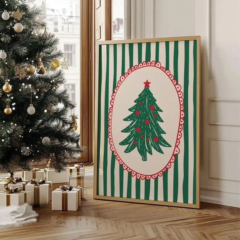 Vintage Christmas Wall Art Whimsical Christmas Wall Art Cozy Winter Posters Merry And Bright Trendy Aesthetic Retro Holiday Posters