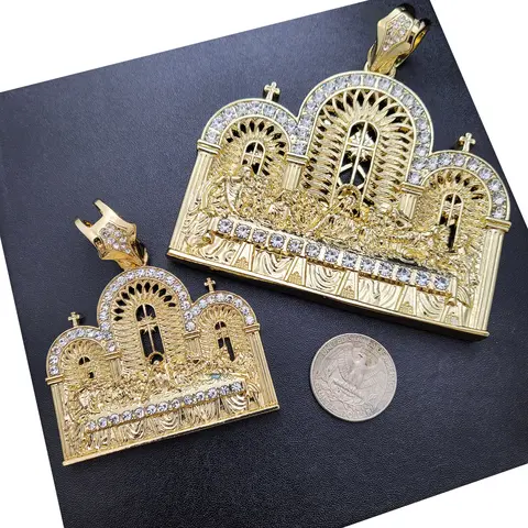 MaxBling81 Jumbo-Large Cross Design Pendant - Gold-Plated Adjustable with CZ Accents, Jesus Last Supper Themed Men's Religious Jewelry Gift, Men's Daily Casual Accessories