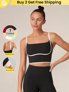 GLOWMODE FeatherFit Two-Tone Scoop Neck Longline Sports Bra Low Impact Yoga Daily