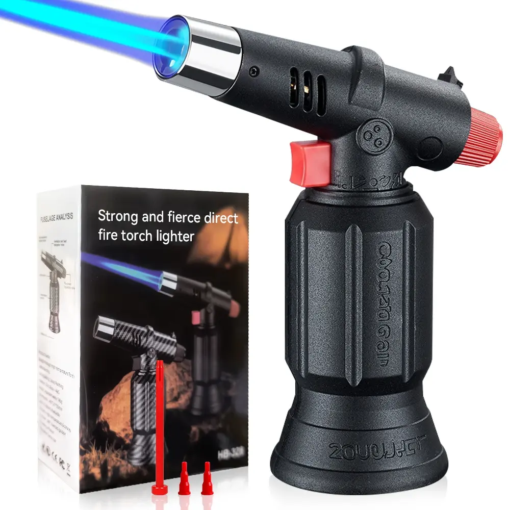 Yaesina Up-to-7-inch 2-in-1 Flame Kitchen Refillable Butane Torch Lighter, Upgraded Blow Torch Lighter Heavy Duty with Butane Tank Adapters, Windproof Fire Starter Lighter with Adjustable Flame for BBQ, Soldering, & Campfire ( Butane Not Included)