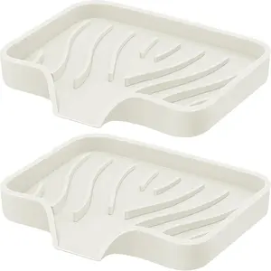 Silicone Soap Dish with Drain, SAISN Kitchen Soap Tray for Shower 2 Pack Self Draining Soap Dish Soft Bathroom Soap Holder for Kitchen Sink Flexible Portable Soap Saver, Beige