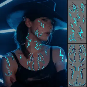 2 Pcs Kpop Glow-In-The-Dark Temporary Tattoos, Lightning Makeup Stickers, Full Body Large Size Tattoo Stickers, Party, Festival Decor, Cosplay