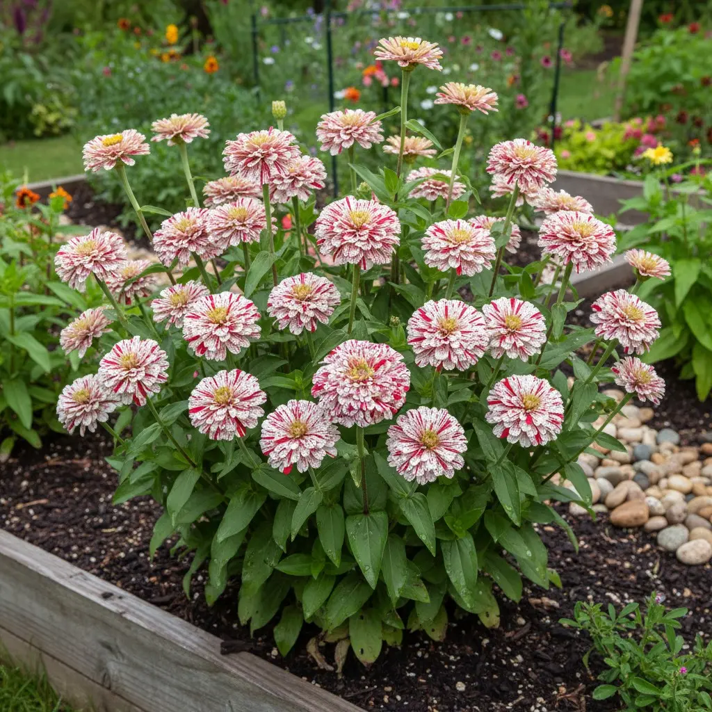Zinnia Peppermint Stick Seeds – 100 Red and White Striped Annual Garden Flowers for Easy Growth and Long Bloom Period