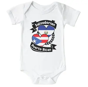 Salvadorian Puerto Rican Heart Flags El Salvador Puerto Rico Short Sleeve Baby Bodysuit