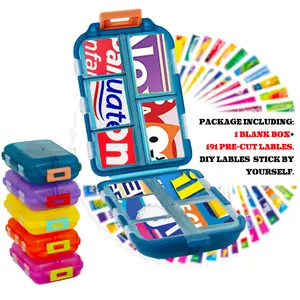 1 Pack Travel DIY Organizer, Medicine Organizer, Supplement Organizer, Vitamin Organizer With 191 Precut Lable - 10 Compartments Case with Stickers, Foldable and Portable, Perfect for On-The-Go Storage, Travel Essentials Box, Gift for Friends, Family