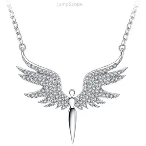 Angel Wing Dagger Pendant Necklace, Paved CZ Minimalist Hip Hop Clavicle Chain, Unisex Trendy Daily Statement Neck Jewelry for Men & Women
