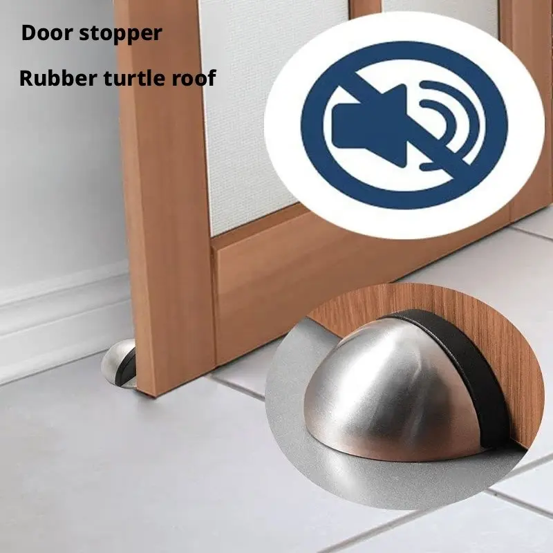 Stainless Steel Rubber Door Stopper No Drill Anti-Collision Half Round Floor Mount Door Stop for Bathroom Bedroom