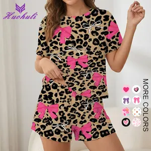 Two-Piece Set Women's Soft Short Sleeve Top & Elastic Waist Shorts Sleepwear Comfy Loungewear All Seasons Homewear, Stretchy Loose Soft and Skin-friendly Loungewear