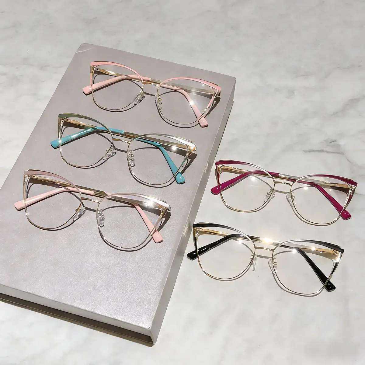 Unisex Cat‑Eye Metal Frame Blue Light Blocking Eyeglasses, Trendy Sleek Plain Front Optical Frame, Advanced Anti‑Blue‑Light Filter Lenses, Lightweight All‑Day Comfort, True‑Clarity Eyewear for Computer Gaming Phone Screen Time Daily Work Study Use