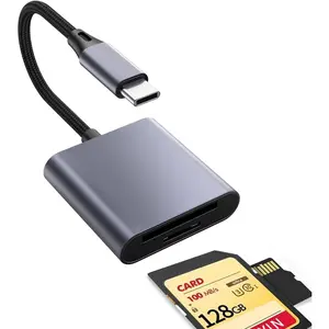 1 count USB C to SD Card Reader, Supports SD and TF Memory Cards, Upgraded with a Metal casing and Braided Strap, Compatible with iPhone15 16 17, for Photo/Video Transfer