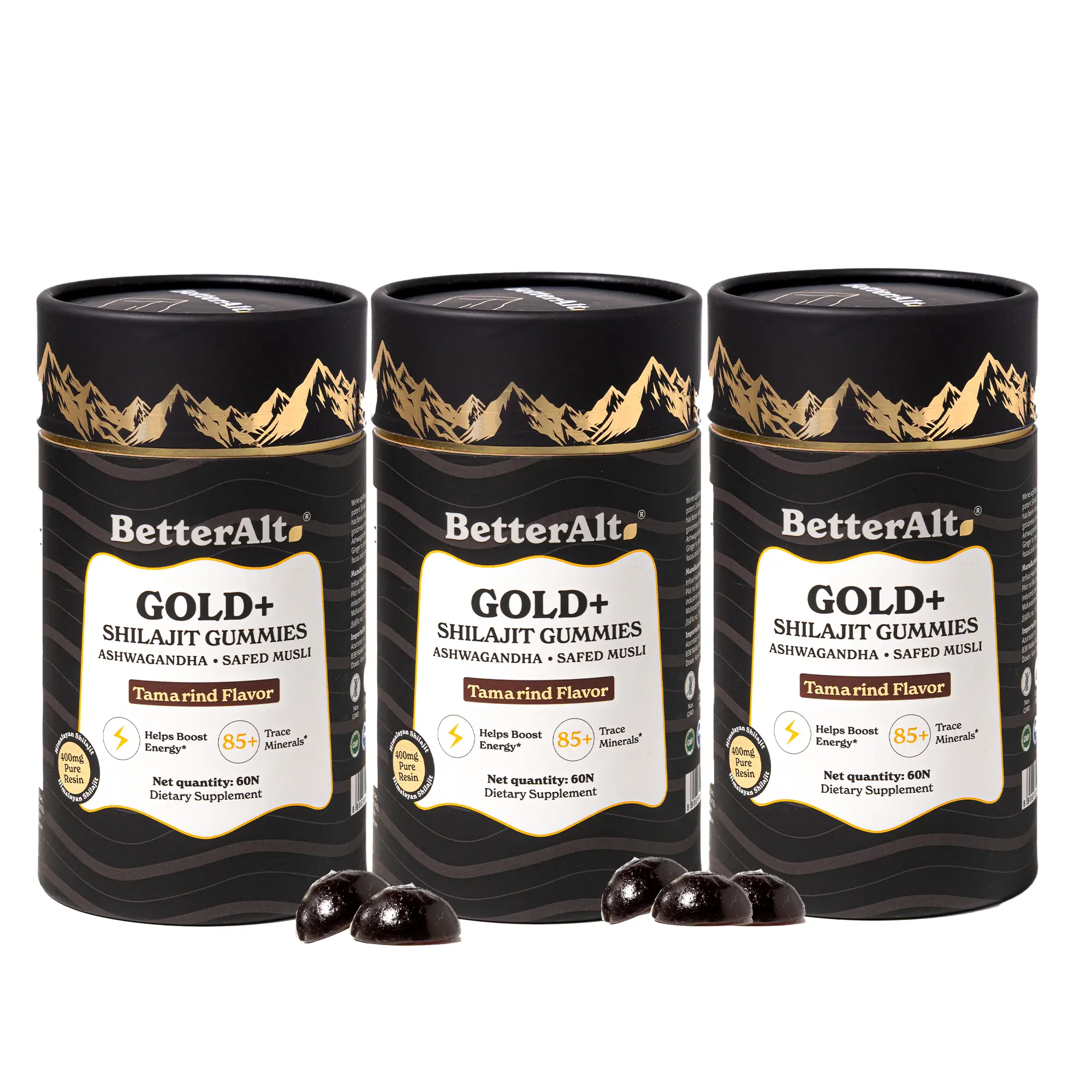 3 Packs of BetterAlt GOLD+ Shilajit Resin Gummies | With Ashwagandha & Safed Mus...
