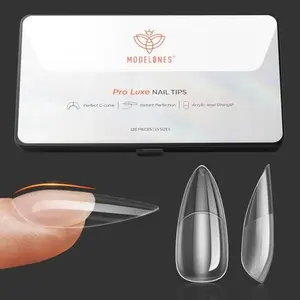 modelones Pro Luxe Instant Apex Nail Tips 15 Sizes, Medium Almond Gel x Nail Tips Pre-building & Pre-etched Thicker Strength Acrylic Fake Nails Full Cover 120 Pcs