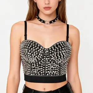 Silver Rivets Rave Rock Straps Push Up Bra For Women Hot And Sexy Bralette Top y2k Steampunk Brassiere Pole Dance Nightclub Wear