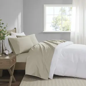 Madison Park MP20-7996 108 x 102 x 0.13 in. 600 Thread Count Pima Cotton Sheet Set, Sand - King Size