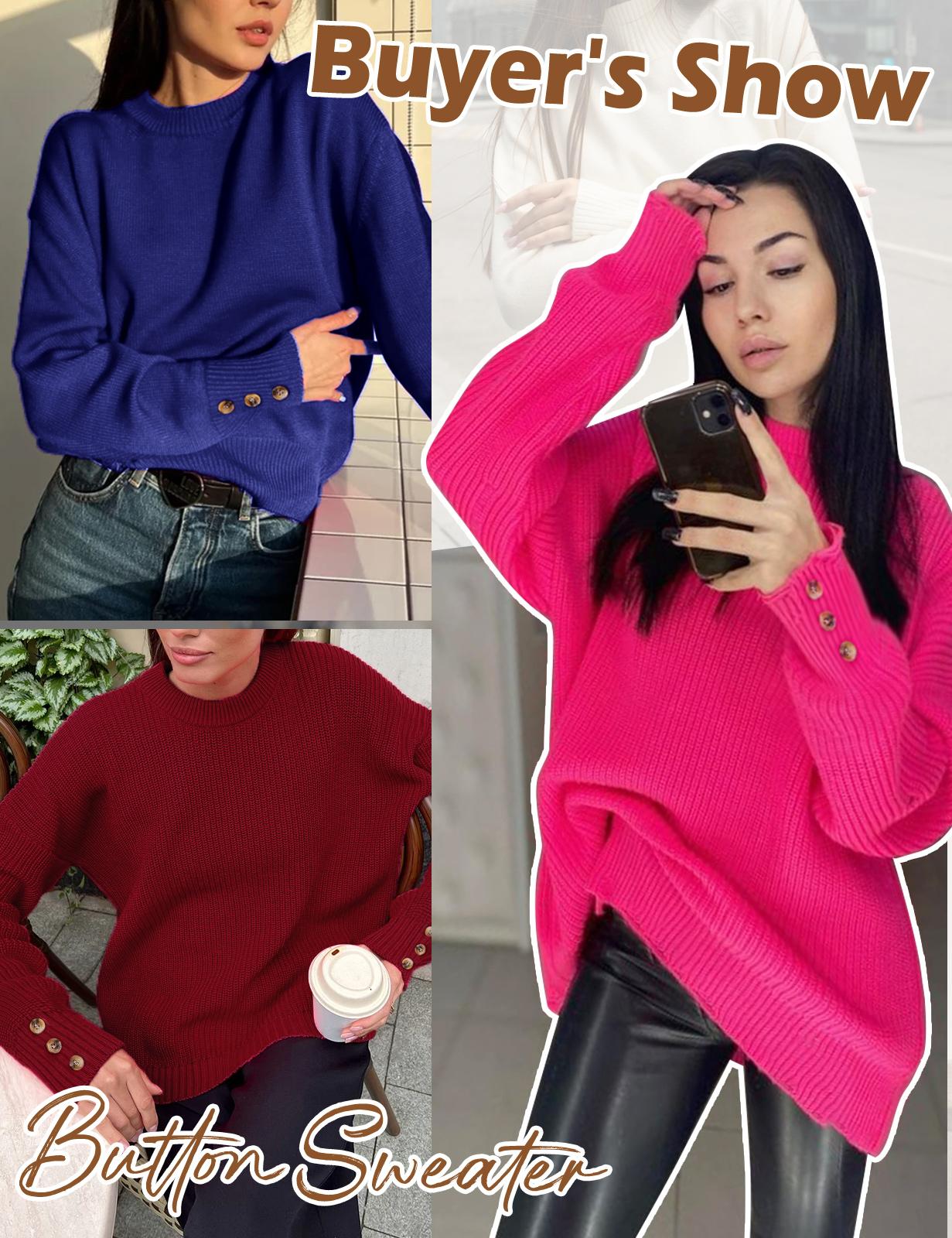 【Early Bird Price】HEEKPEK Women's 2026 Fall Long-Sleeve Crewneck Sweater - Soft Knit Loose Style, Button Cuffs, Dressy-Casual Pullover for School, Pairing with Skinny Jackets