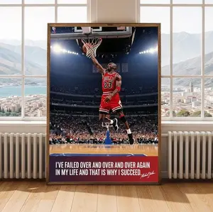Magazine Poster Basketball Dunk Art Print Red & Black Gym Office Decor