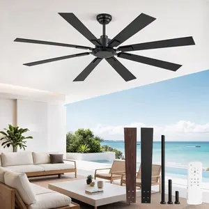 65 Inch Outdoor Ceiling Fans No Light with Remote, Damp-Rated Black Modern Ceiling Fan Without Light, 6-Speed Reversible DC , Humidity-Resistant 8  for Patio Porch Gazebo Garage