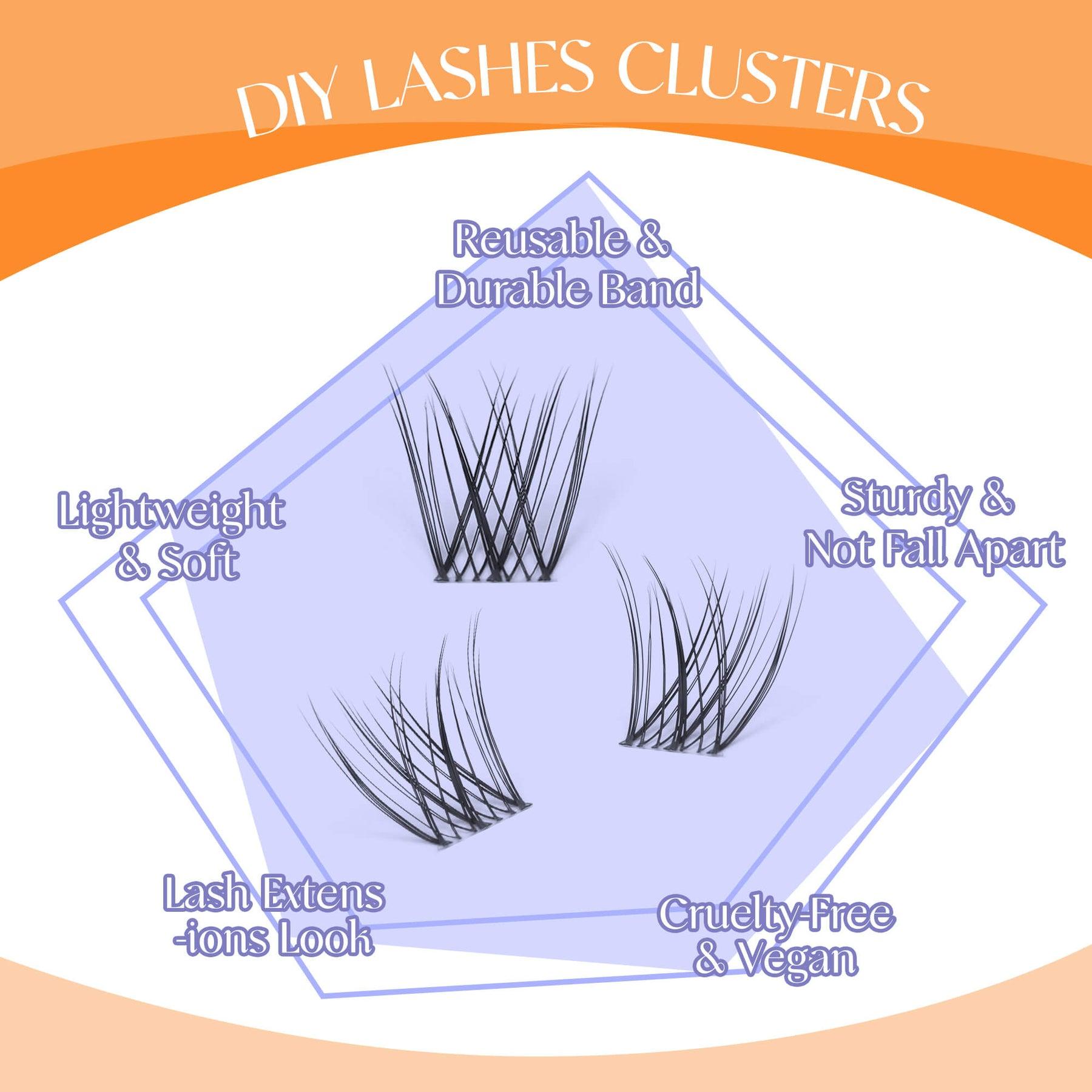 Natural Lash Clusters Kit Short Wispy Eyelash Clusters 8-18MM Clear Band Cluster Lashes Extensions Kit 168Pcs Daily Exquisite Eyelashes Clusters with Bond and Seal and Tweezers
