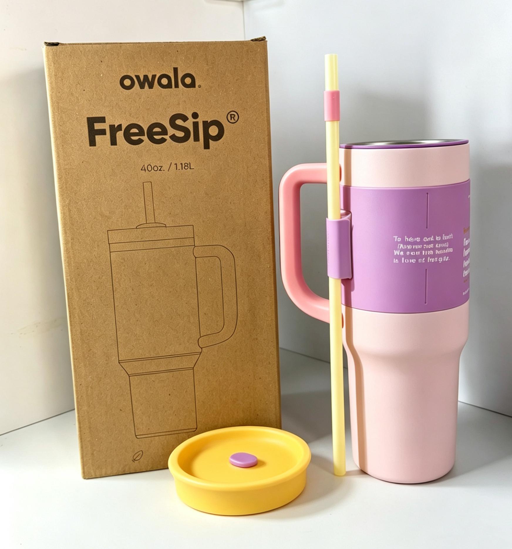 Owala 40oz Stainless Steel Insulated Tumbler with Handle & Straw Leak Proof Travel Water Bottle Pastel Color Block CuteMug for Women Drinkware Flasks Stylish Aesthetic Portable Bottled Reusable