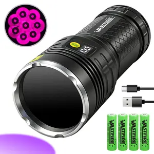 Ultra-high power 365 nm UV flashlight, professional high-power black light lamp with LCD battery display — IPX6 waterproof, three modes, ideal for resin curing, rock detection, scorpion hunting, jade stone inspection, and locating pet urine.