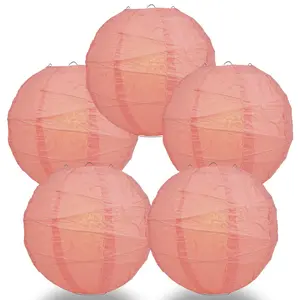 5-Pack 12 Inch Roseate / Pink Coral Free-Style Ribbing, Hanging Paper Lanterns