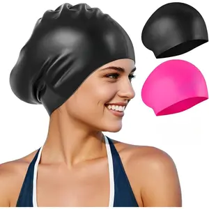 2 Pack Swim Cap for Women Men Adult, Silicone Swimming Caps for Short Long Hair, Waterproof Swim Hats Bathing Caps to Keep Hair Dry with Nose Clip and Earplugs extension