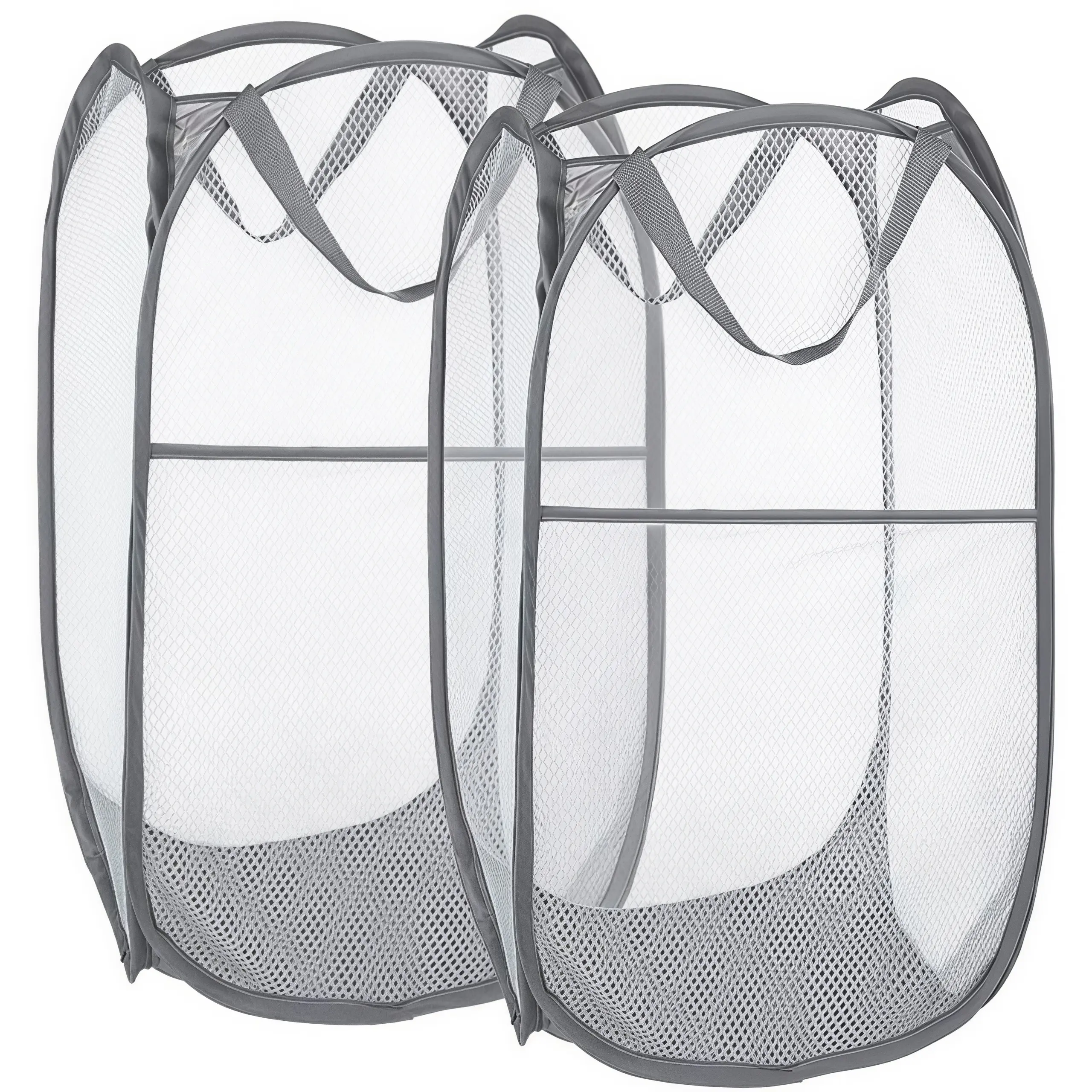 LMMAKE 2PCS Folding Laundry Hampers, Collapsible Mesh Baskets with Side Pockets, Sturdy Reinforced Handles for Home, Dorm Dirty Clothes Storage, Folding Laundry Basket