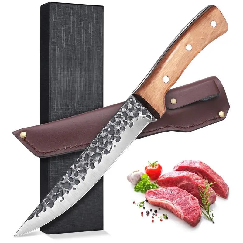 Boning Knives – Full Tang Butcher Knife for Meat Cutting & Brisket Trimming, Viking Knife with Sheath, Steel Blade Kitchen Utility Knife