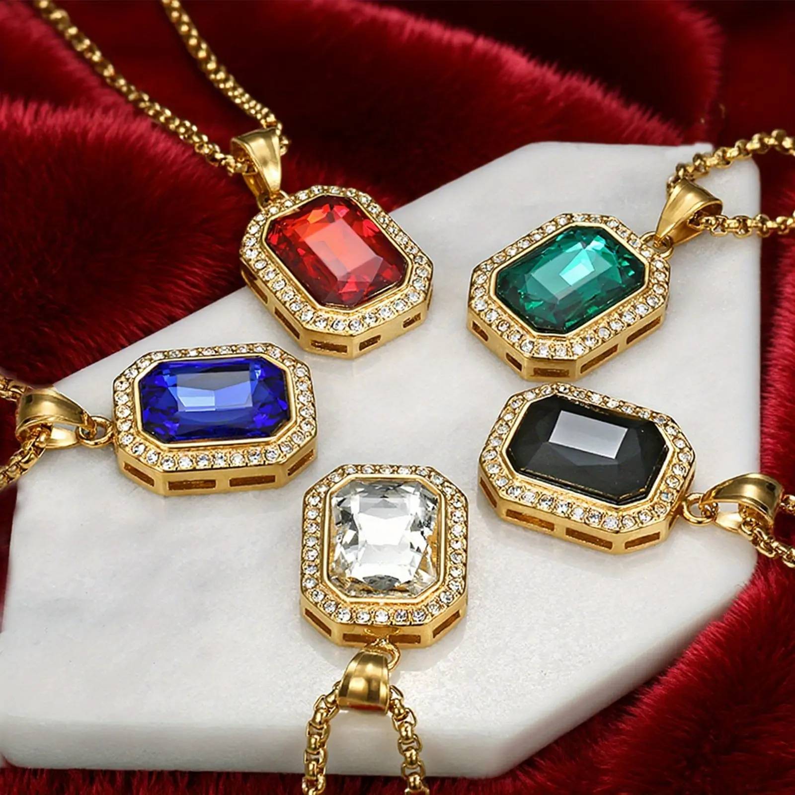 Statement Necklace for Women, Elegant Gold-Tone Chain Jewelry with Geometric Square Zirconia Pendant and Dainty Back Chain for Party, Chain Jewelry Necklaces
