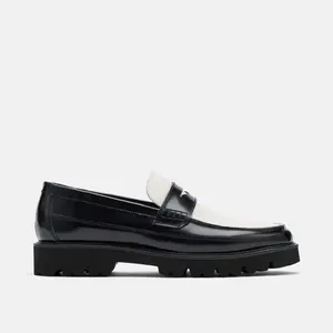 Adler Black/White Leather Lug Penny Loafers Adler Black/White Leather Lug Penny Loafers