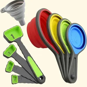 Measuring Cups and Spoons set, Collapsible Measuring Cups, 8 piece Measuring Tool Engraved Metric/US Markings for Liquid & Dry Measuring, Space Saving, BPA Free Silicone, Colorful